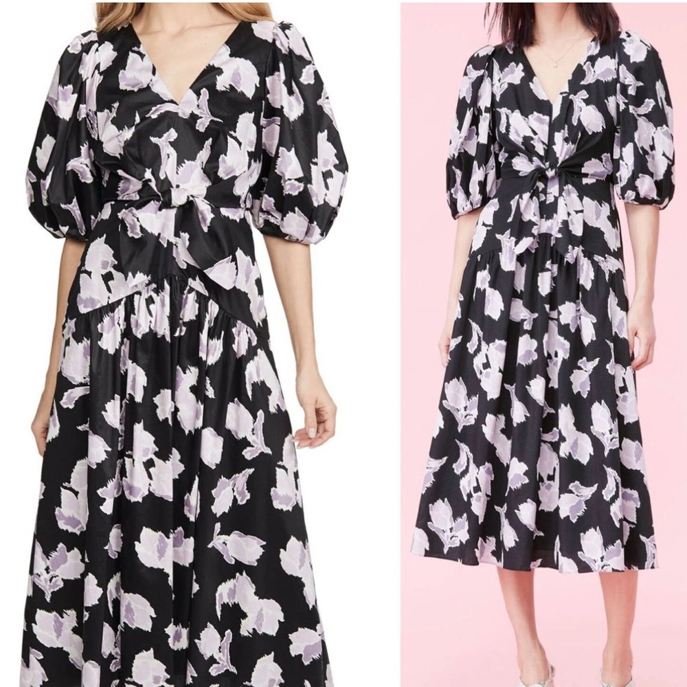 Rebecca Taylor Black and White Floral Midi Dress